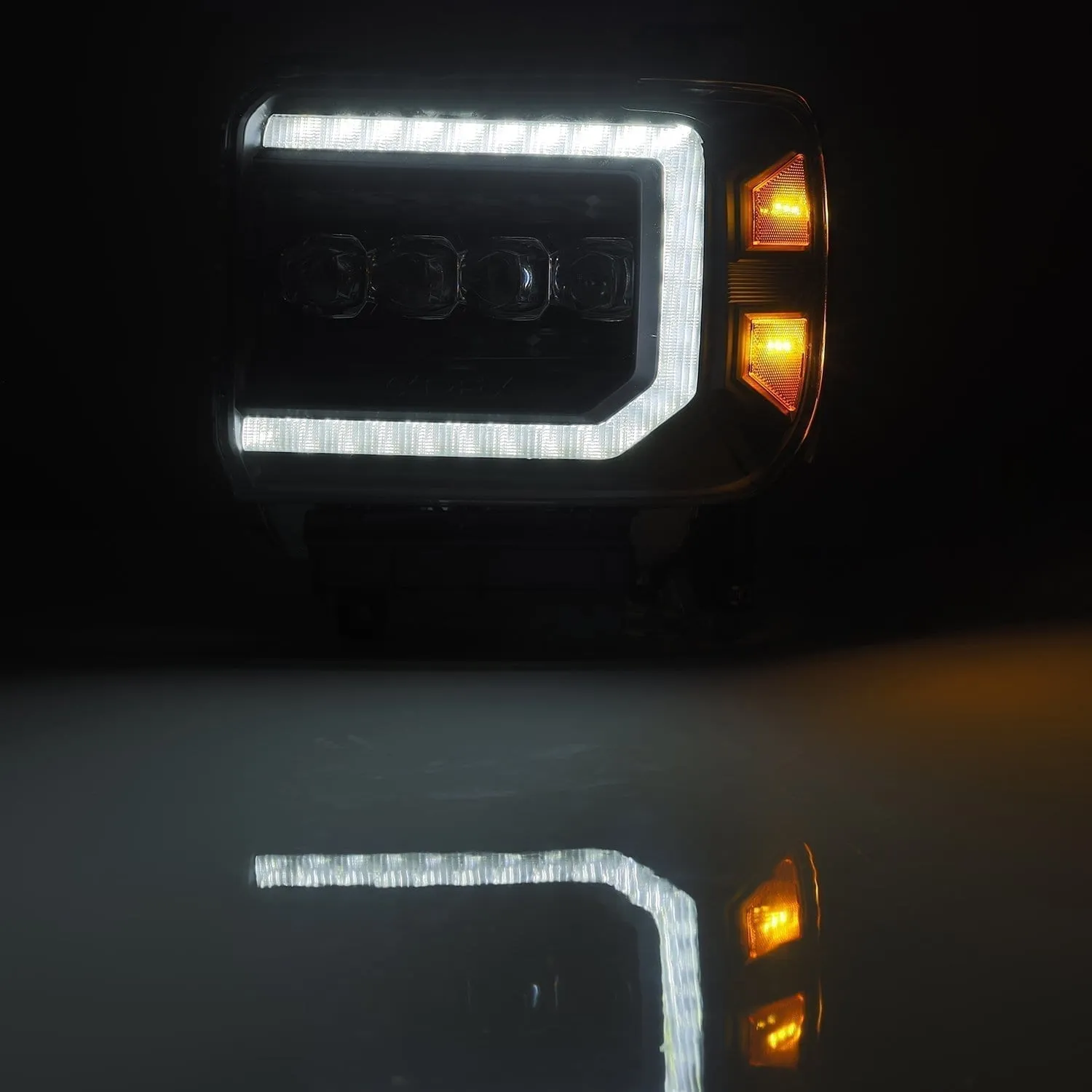 AlphaRex Quad 3D LED Projector Headlights GMC Sierra (2014-2018) [Nova Series - DRL Light Tube] Alpha-Black/Black