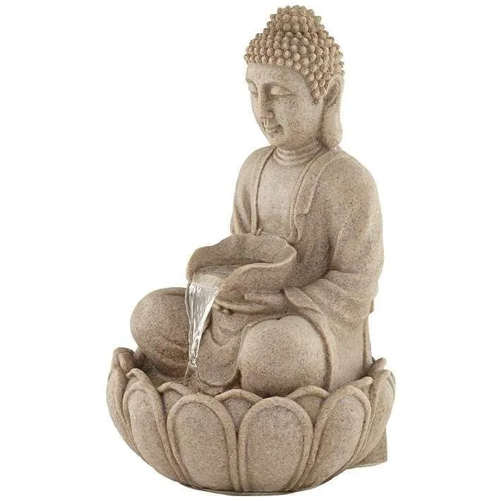 ANAVADYA Lotus Buddha Water Fountain for Home, Office, Garden | Polyresin Table Top Indoor Outdoor Water Fountain with LED Lights for Home Decor Decoration Showpiece Gift (18 X 18 X 30Cm)