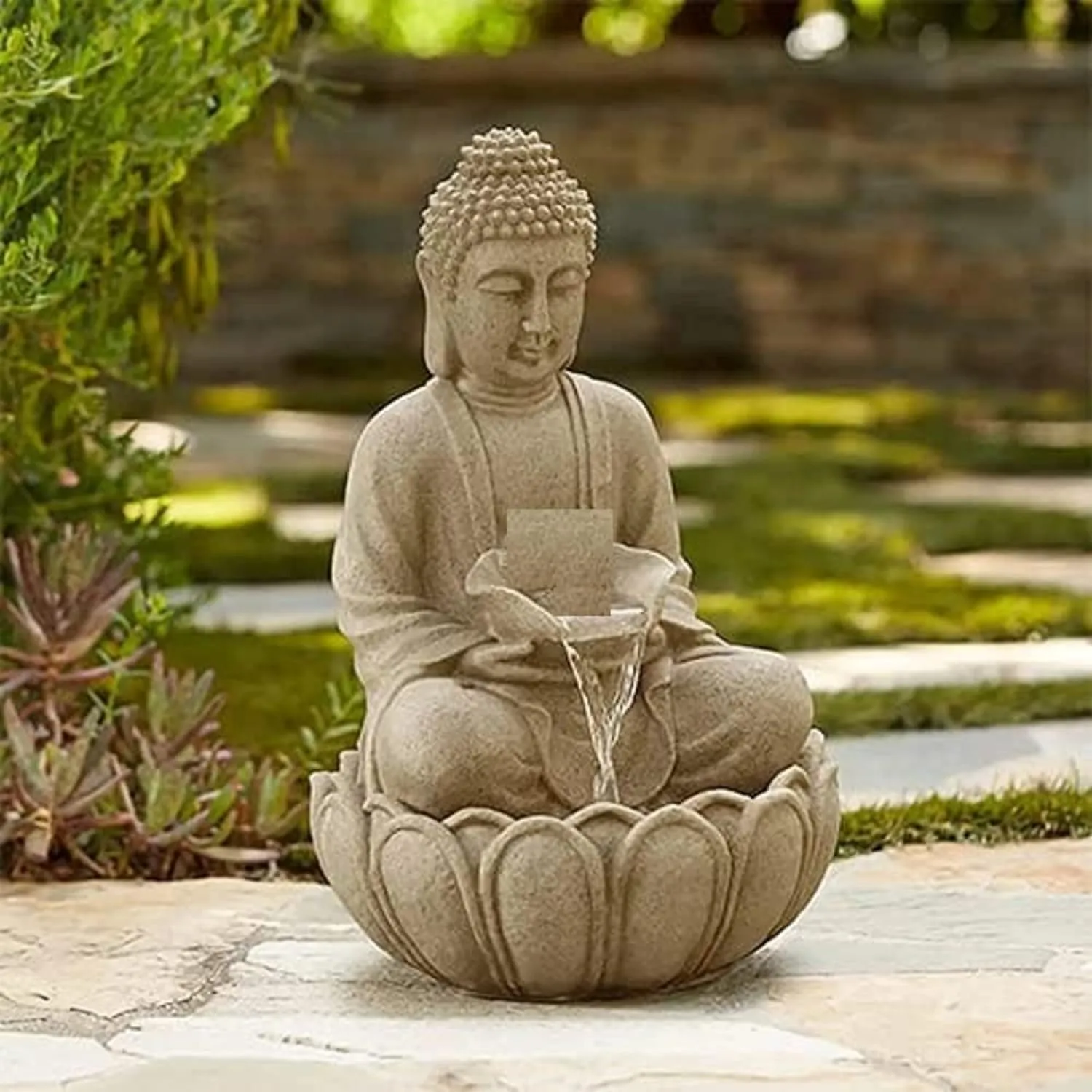 ANAVADYA Lotus Buddha Water Fountain for Home, Office, Garden | Polyresin Table Top Indoor Outdoor Water Fountain with LED Lights for Home Decor Decoration Showpiece Gift (18 X 18 X 30Cm)