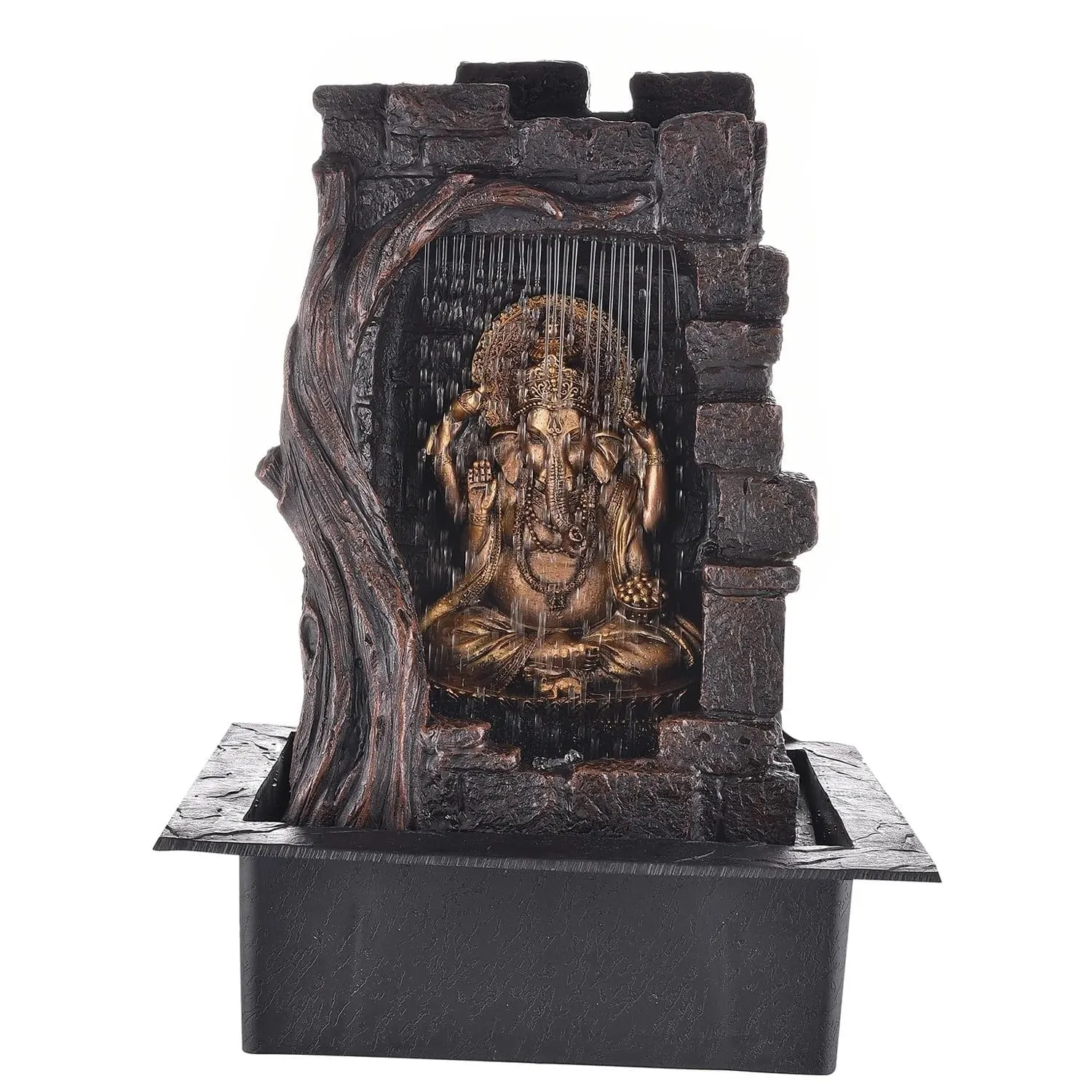 ANAVADYA Polyresin Table Top Indoor Outdoor Water Fountain with Multicolour Lights for Home Decor Decoration Showpiece Gift Gifting Item