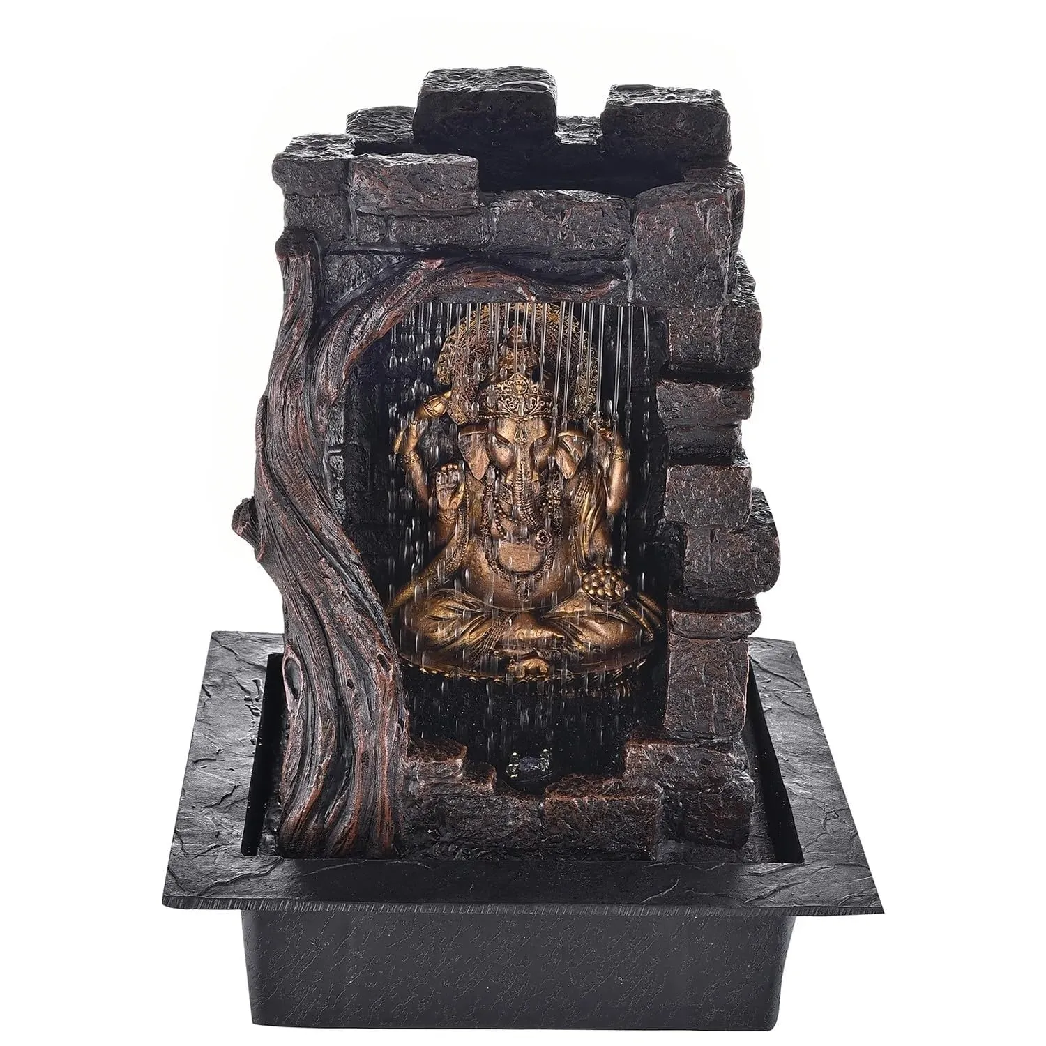 ANAVADYA Polyresin Table Top Indoor Outdoor Water Fountain with Multicolour Lights for Home Decor Decoration Showpiece Gift Gifting Item