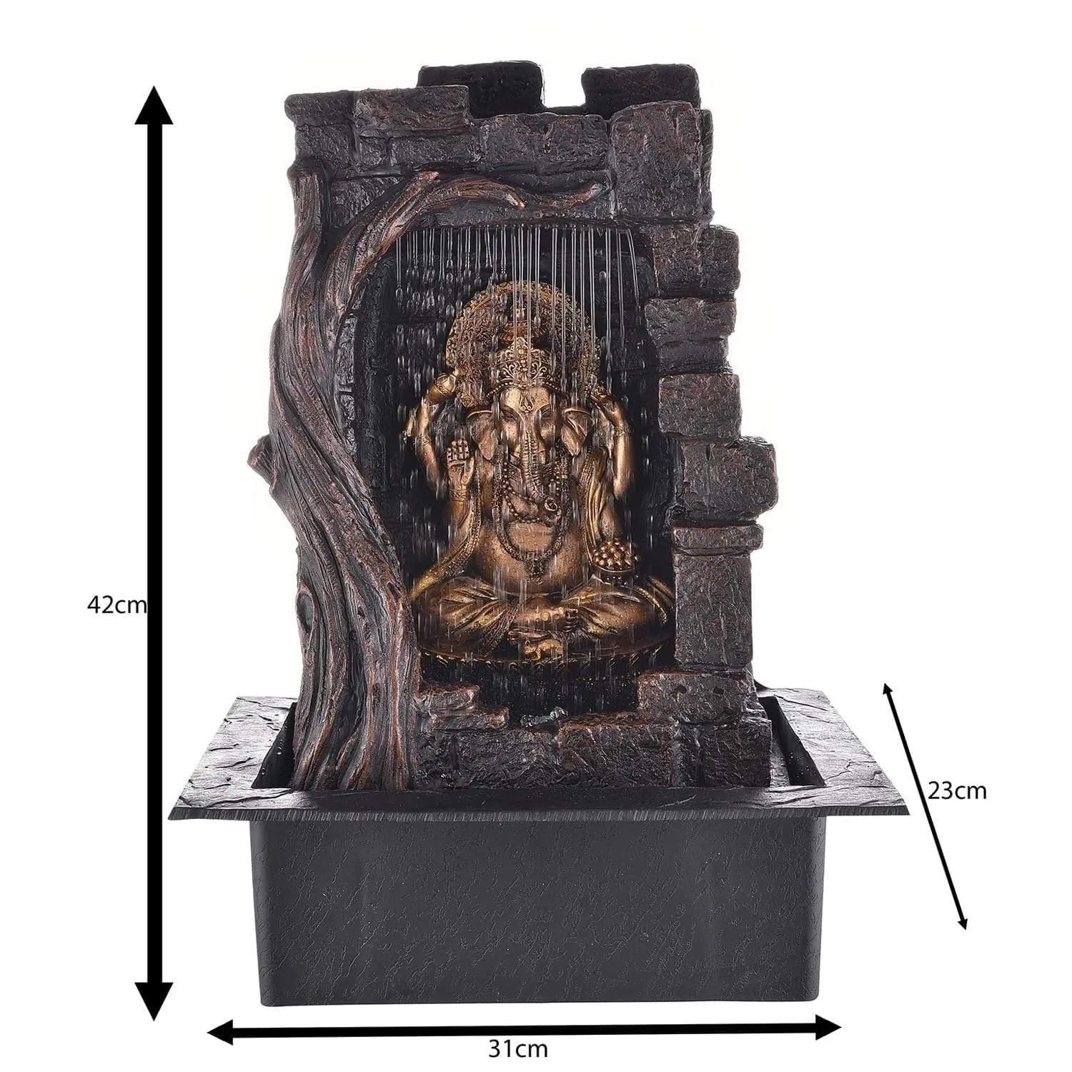 ANAVADYA Polyresin Table Top Indoor Outdoor Water Fountain with Multicolour Lights for Home Decor Decoration Showpiece Gift Gifting Item