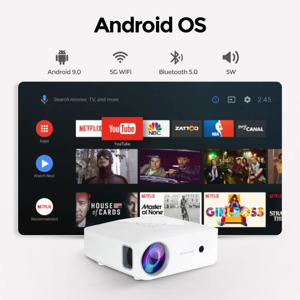 Android LED Projector |7000 Lumens/Screen Size Upto 300''|Native Res 1080P Full HD |Bluetooth Wifi 4K Projector Home Theater Gaming Video Projectors