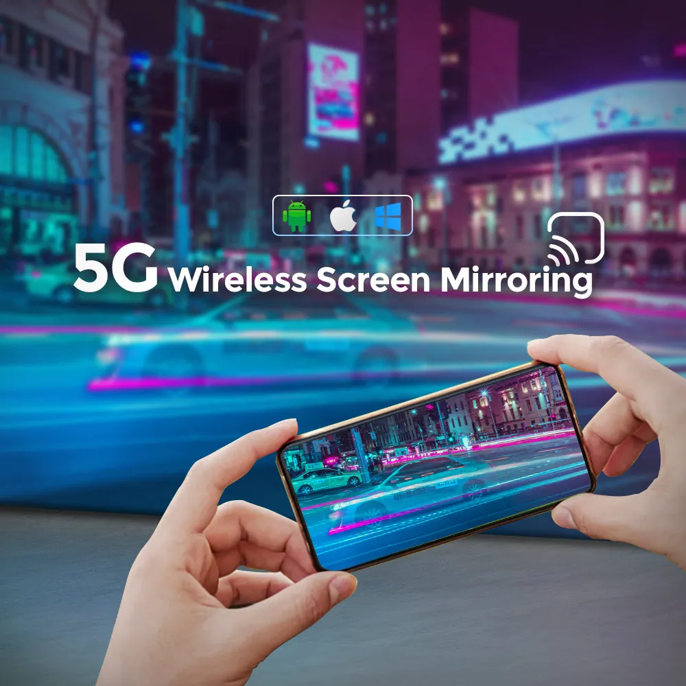 Android LED Projector |7000 Lumens/Screen Size Upto 300''|Native Res 1080P Full HD |Bluetooth Wifi 4K Projector|Included 150 inch Projector Screen