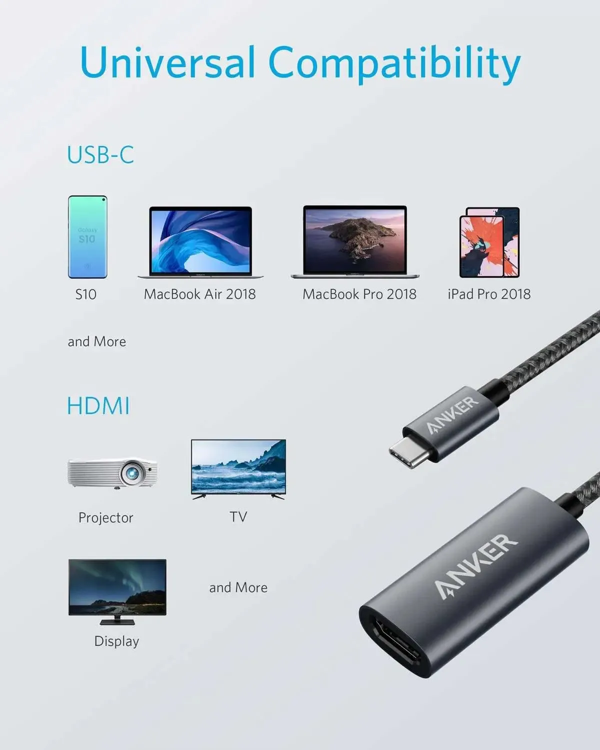 Anker USB C to HDMI Adapter (4K@60Hz) - A8312 , PowerExpand  Aluminum Portable USB C Adapter, for MacBook Pro, MacBook Air, iPad Pro, Pixelbook, XPS, Galaxy, and More (Compatible with Thunderbolt 3 ports)