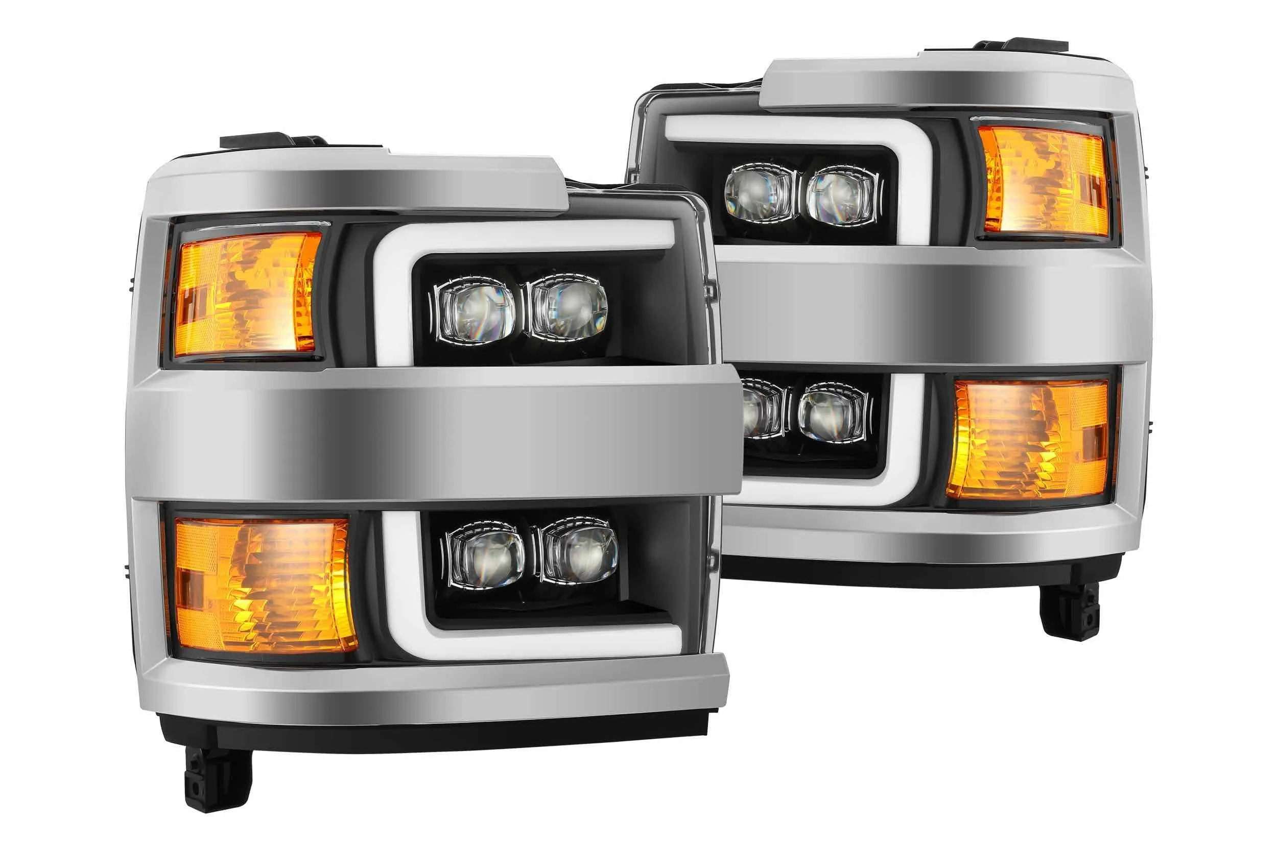 ARex Nova LED Headlights: Chevy Silverado HD (15-19) - Jet Black w/ Chrome Grille (Set)