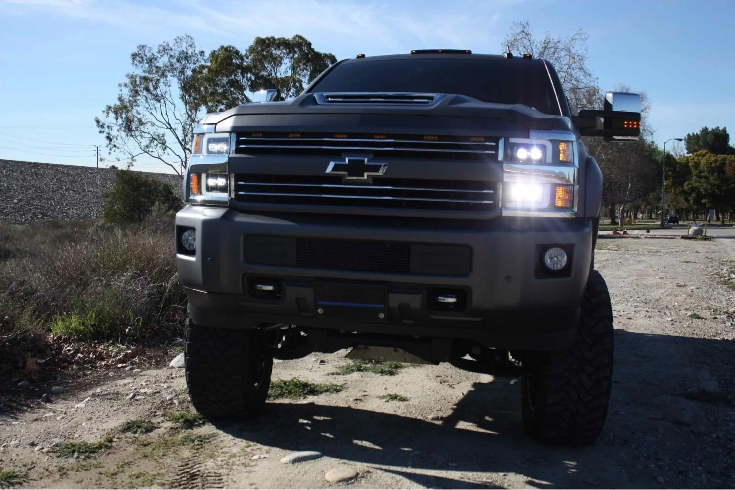 ARex Nova LED Headlights: Chevy Silverado HD (15-19) - Jet Black w/ Chrome Grille (Set)
