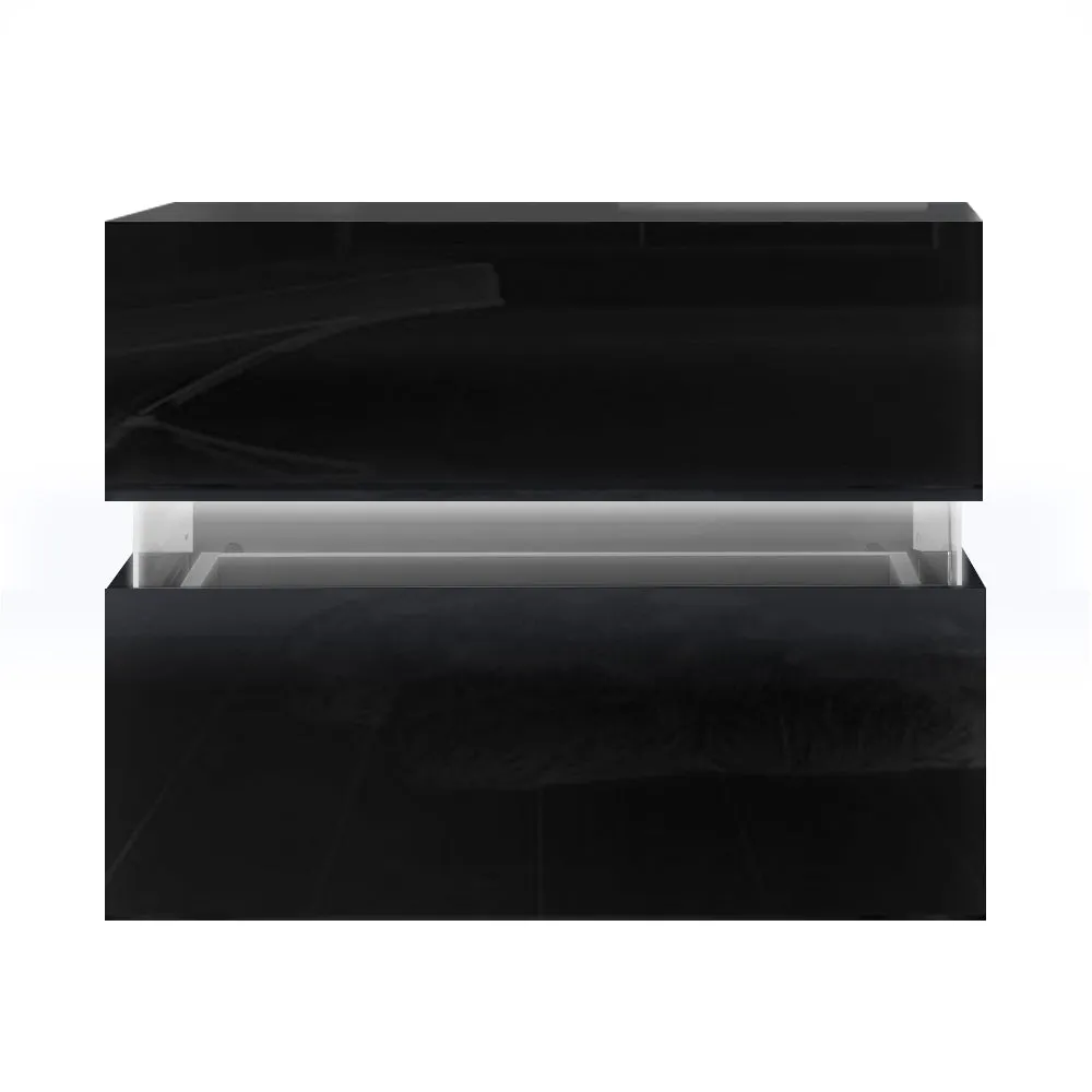 Artiss Bedside Table 2 Drawers RGB LED Side Nightstand High Gloss Cabinet Black