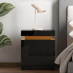 Artiss Bedside Table LED 2 Drawers Lift-up Storage - COLEY Black