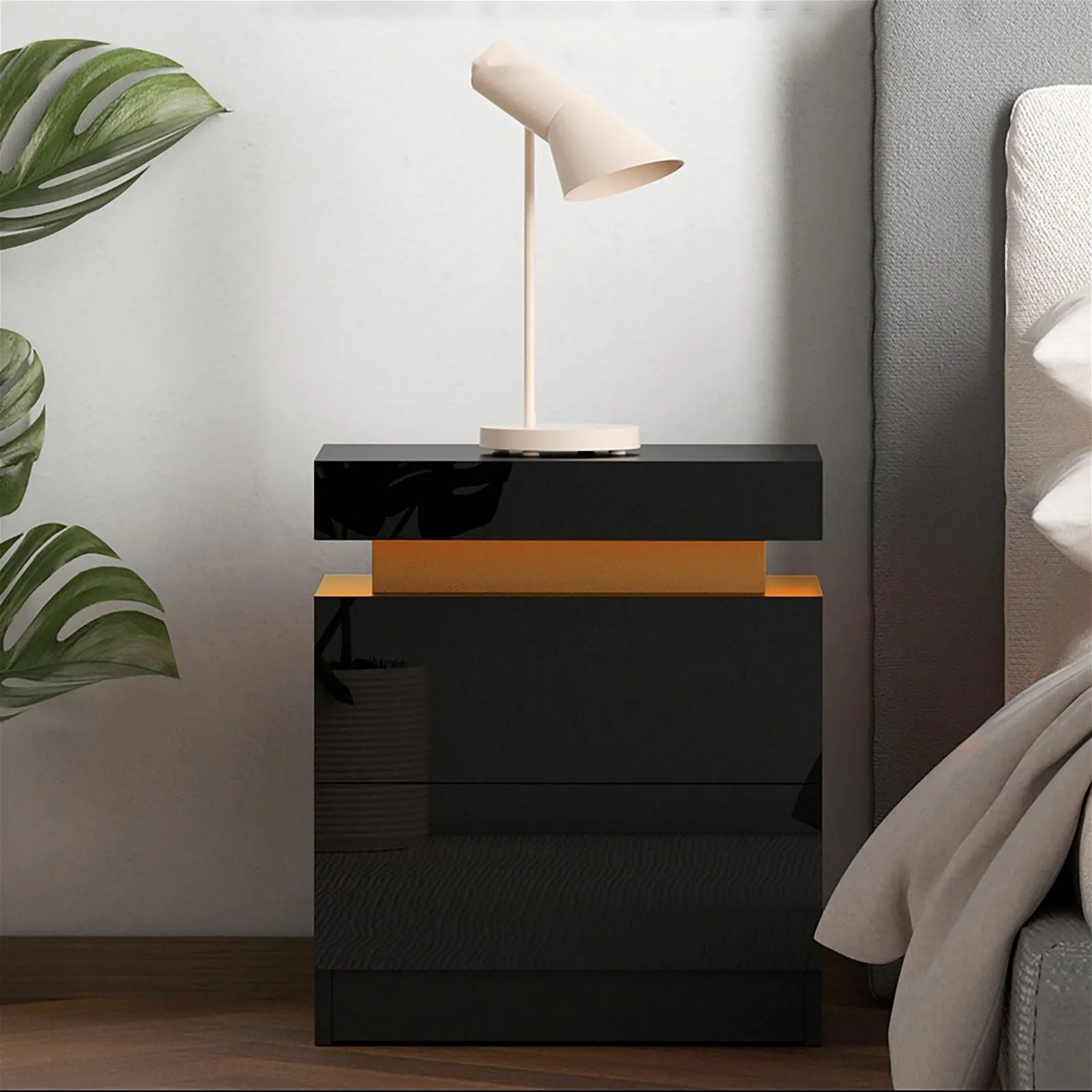 Artiss Bedside Table LED 2 Drawers Lift-up Storage - COLEY Black
