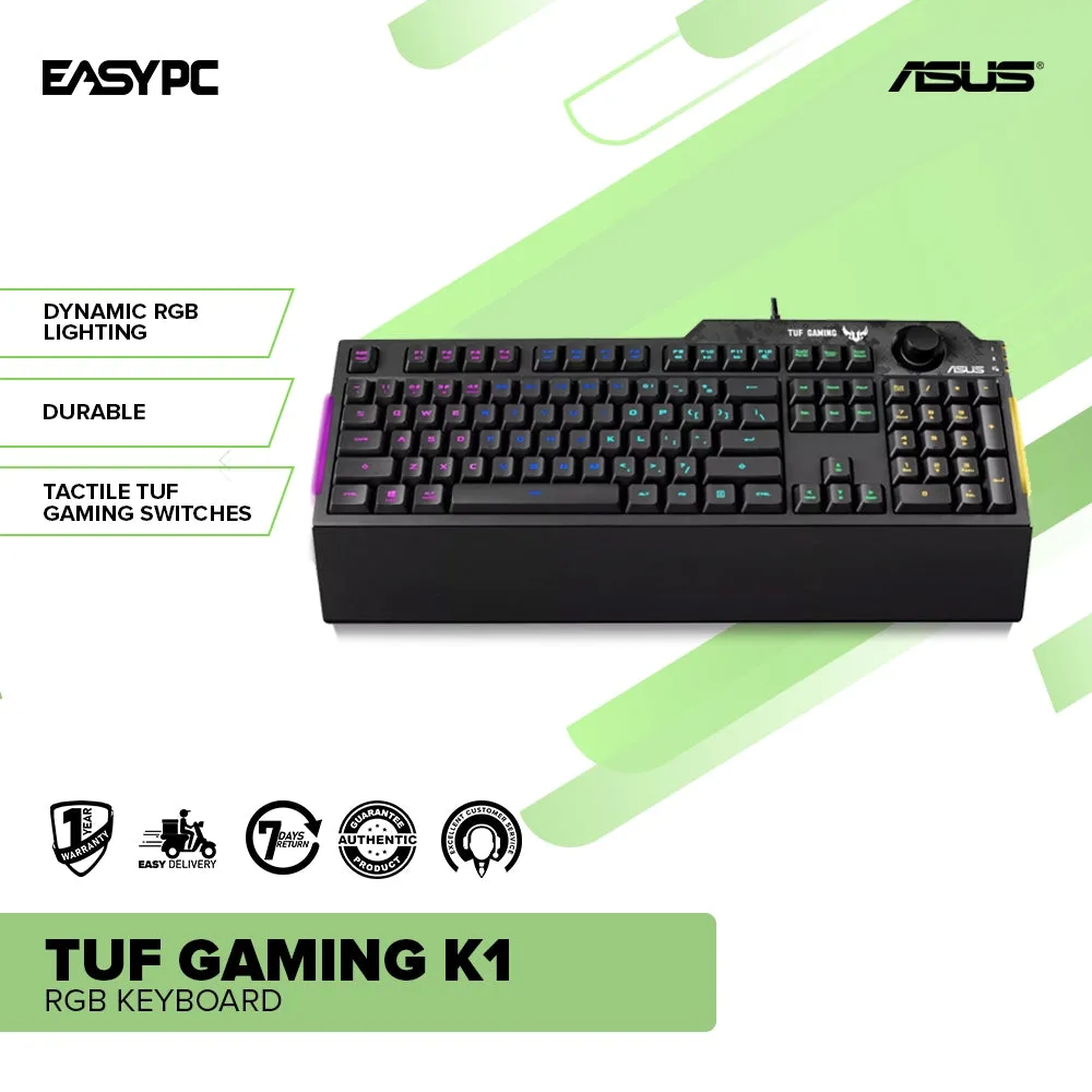 Asus TUF Gaming K1 Dynamic RGB lighting effects Detachable ergonomic wrist rest for extended comfort Gaming Keyboard