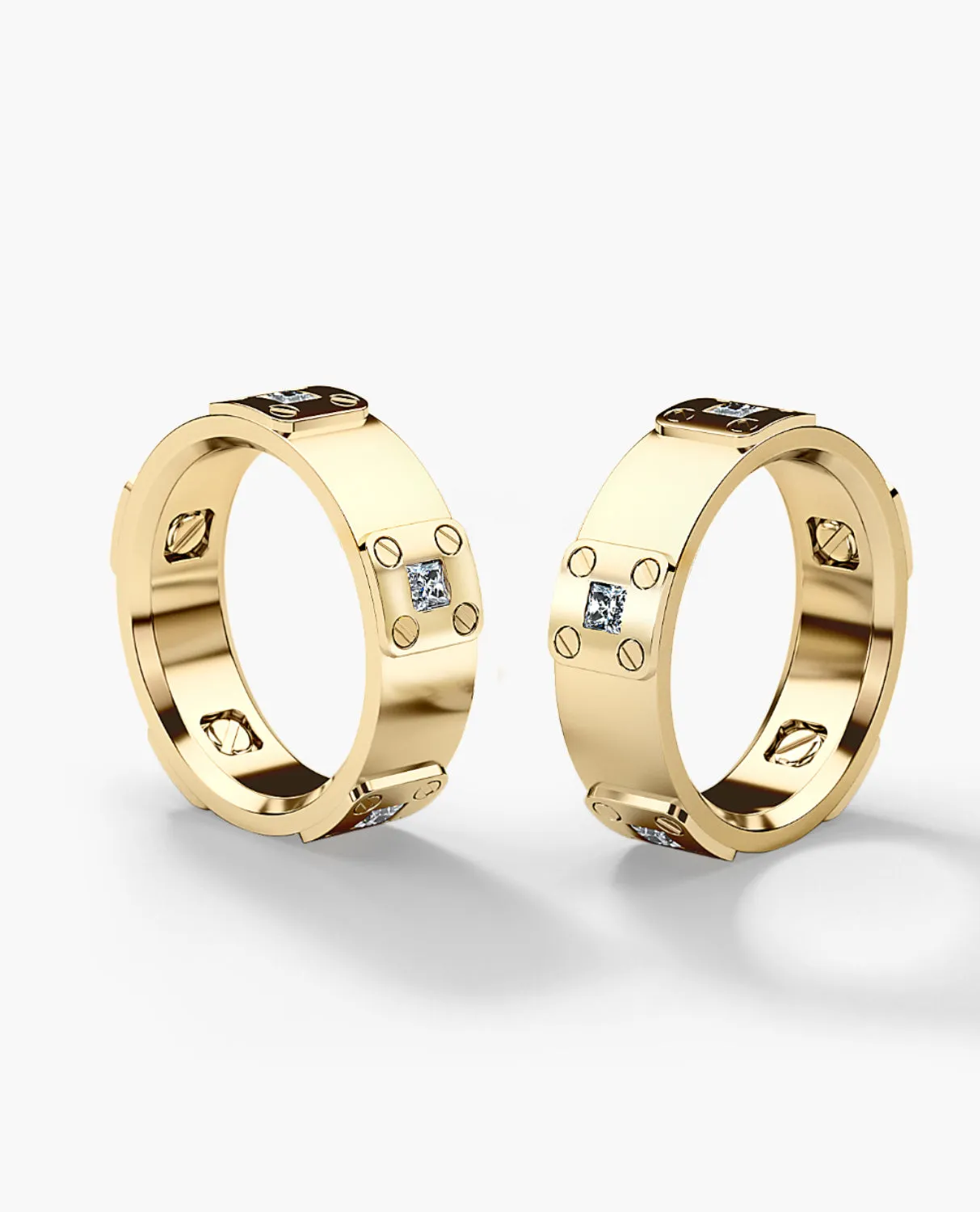 BARITE Gold Matching Diamond Wedding Band Set