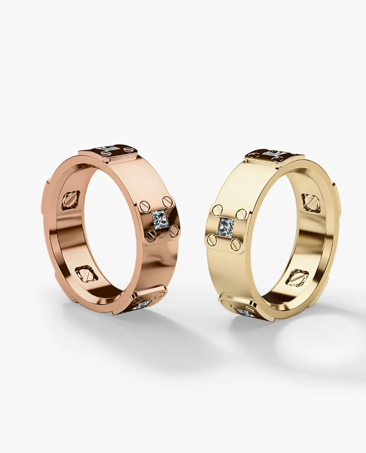 BARITE Gold Matching Diamond Wedding Band Set