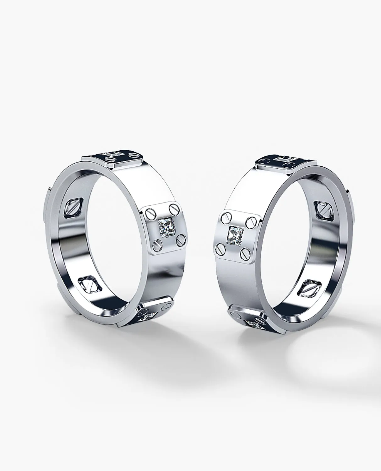 BARITE Gold Matching Diamond Wedding Band Set