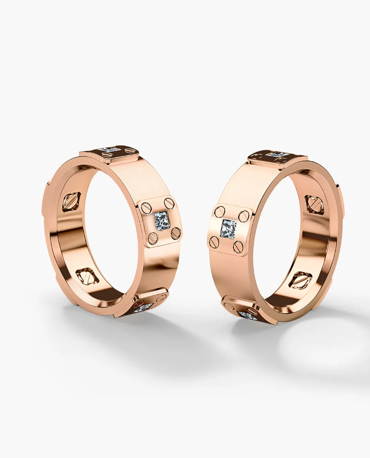 BARITE Gold Matching Diamond Wedding Band Set