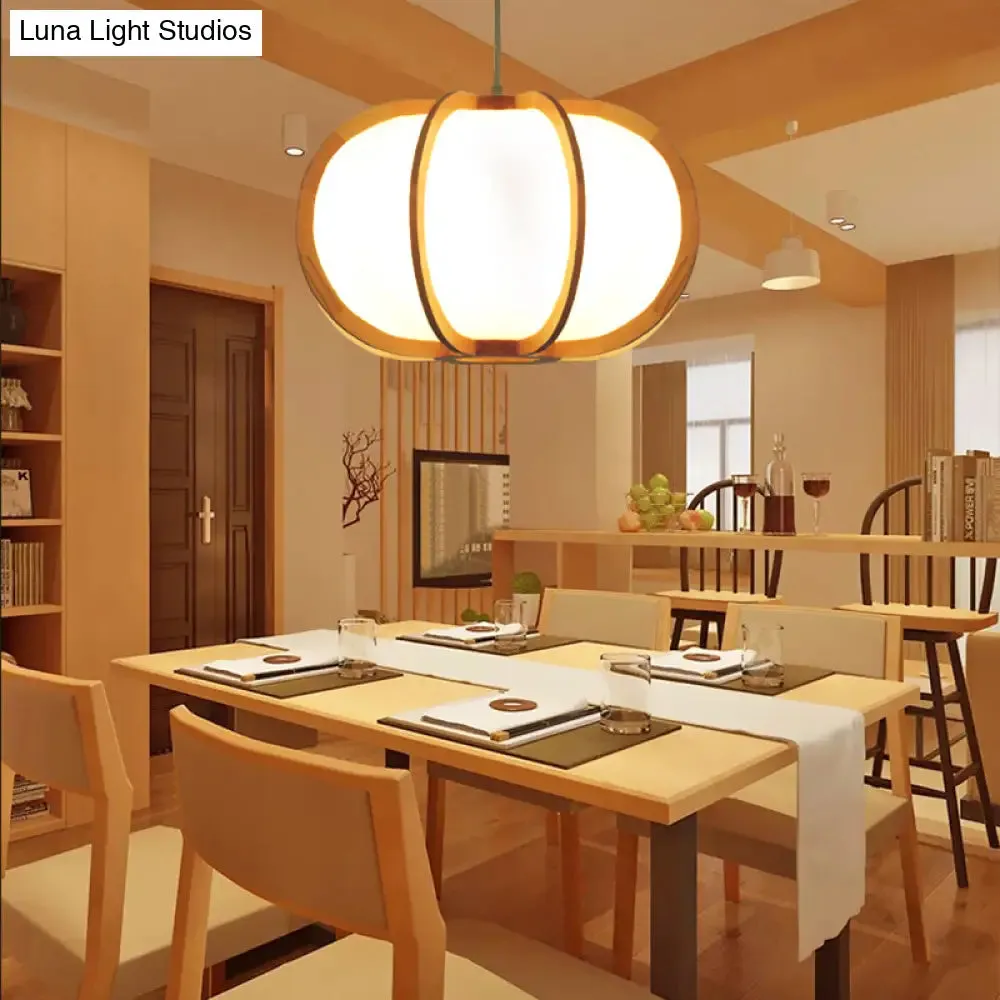Beige Wood Pendant Lighting: Traditional Round Hanging Lamp for Restaurants - 1 Bulb Kit