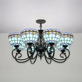 Blue Stained Glass Baroque Pendant Light for Hotel Ceilings