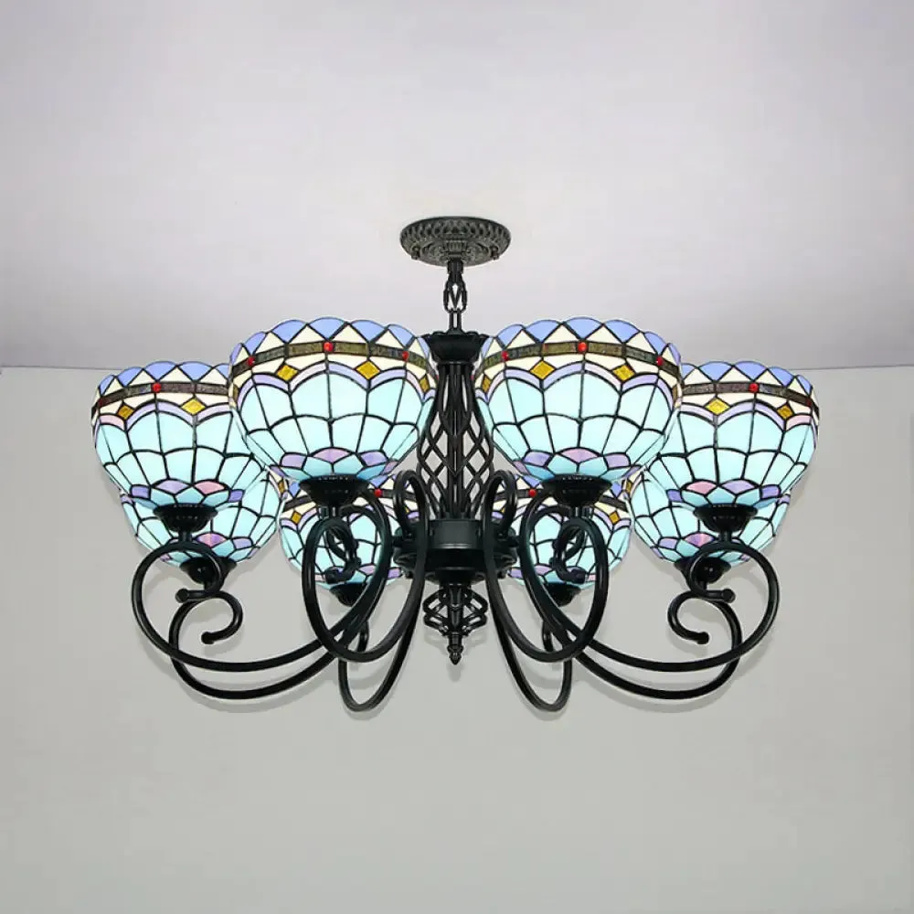 Blue Stained Glass Baroque Pendant Light for Hotel Ceilings