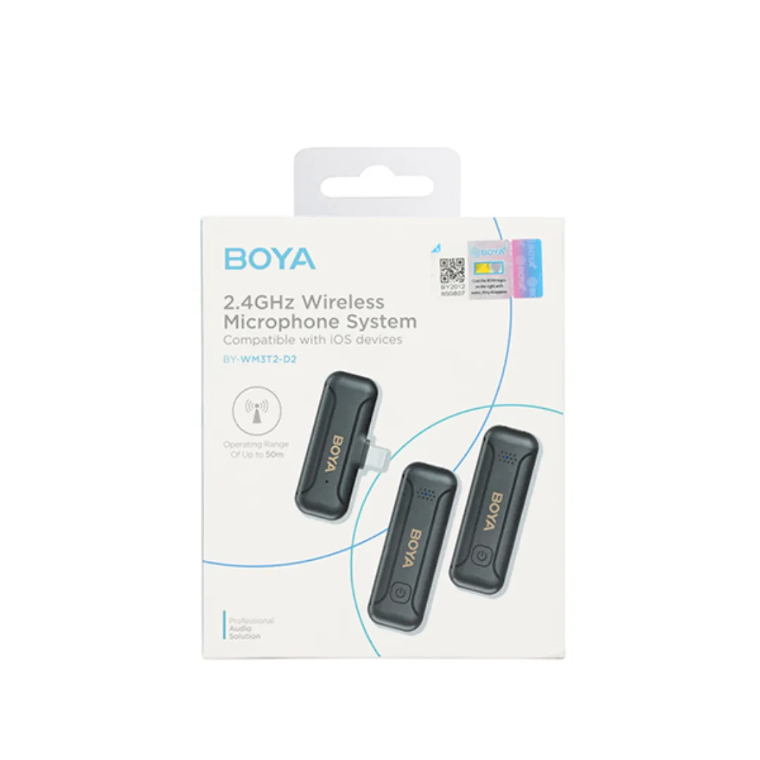 BOYA BY-WM3T2-D2 Wireless Microphone with Lightning Connector for Apple Devices (2.4 GHz)