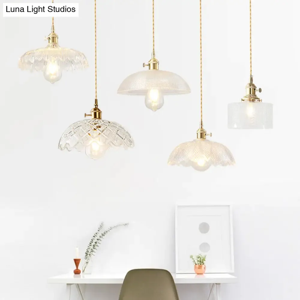 Brass Shaded Textured Glass Pendant Light - Antique 1-Light Fixture for Restaurants