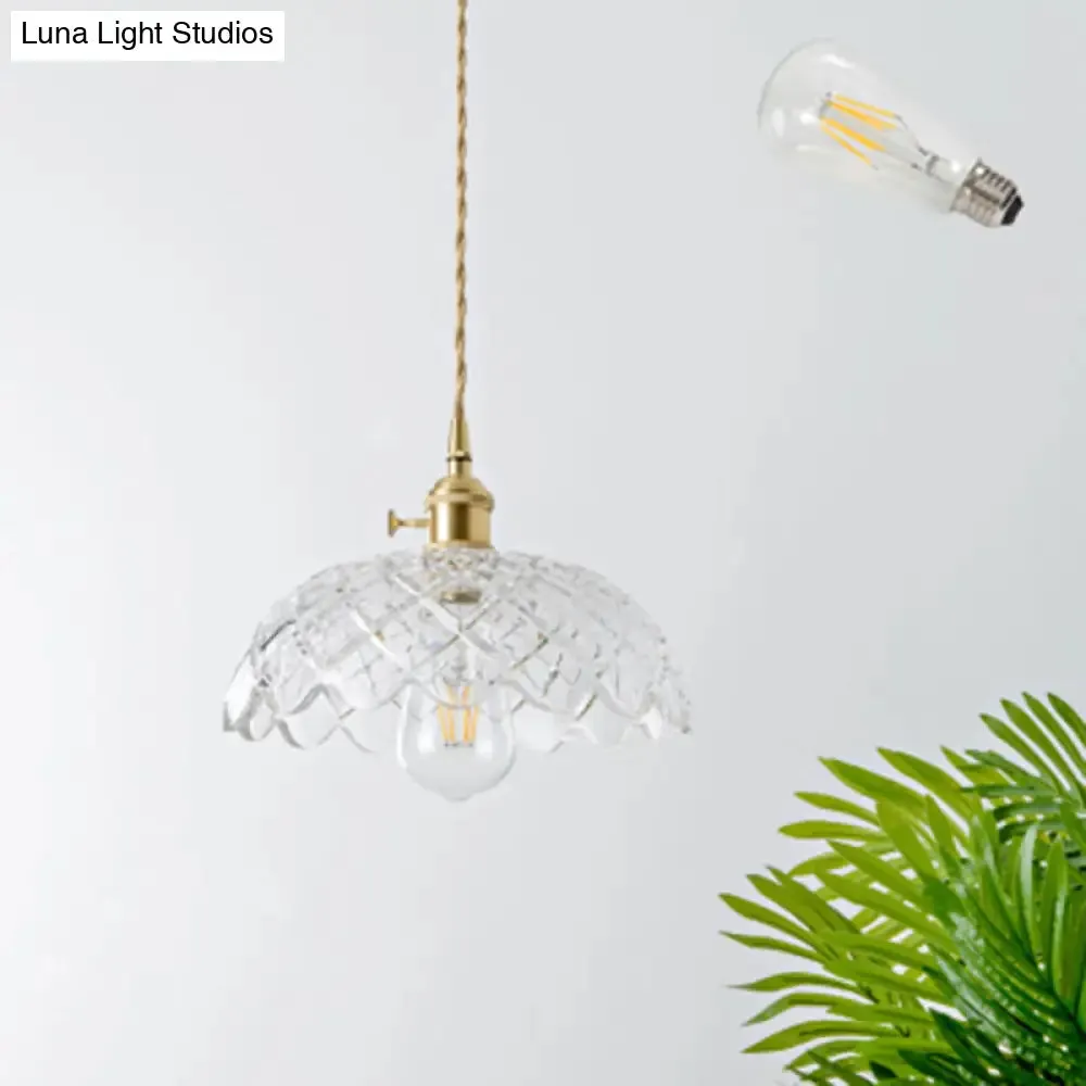 Brass Shaded Textured Glass Pendant Light - Antique 1-Light Fixture for Restaurants