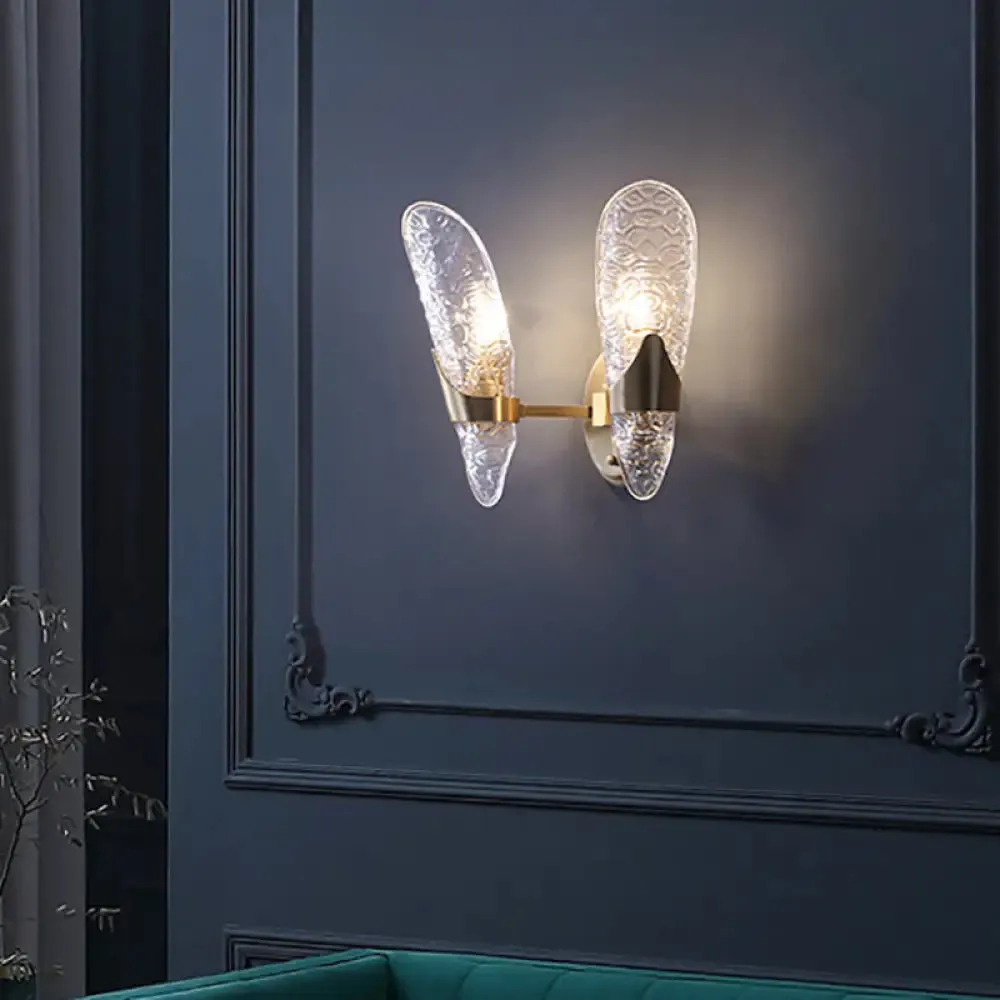 Brass Textured Glass Sconce Light with Exposed Wall Mount - Modern Lighting for Dining Room