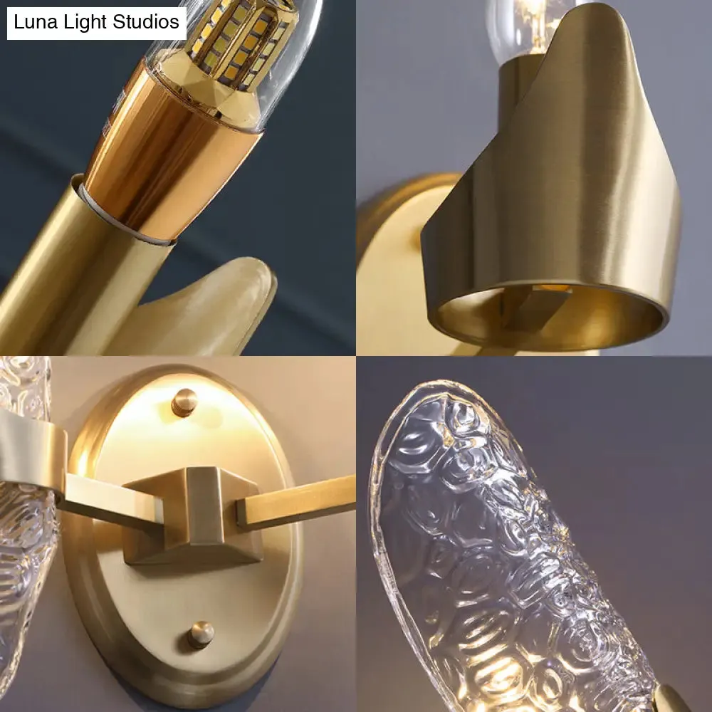 Brass Textured Glass Sconce Light with Exposed Wall Mount - Modern Lighting for Dining Room