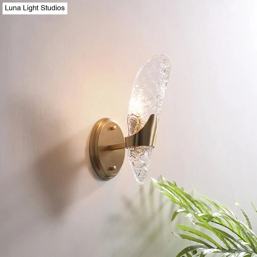Brass Textured Glass Sconce Light with Exposed Wall Mount - Modern Lighting for Dining Room