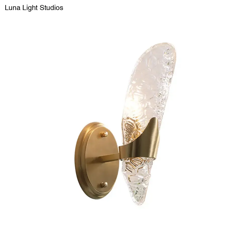Brass Textured Glass Sconce Light with Exposed Wall Mount - Modern Lighting for Dining Room