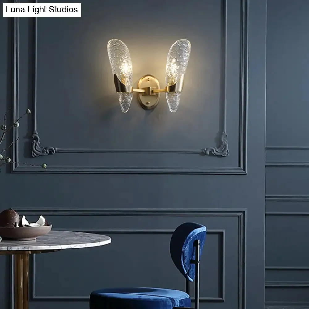 Brass Textured Glass Sconce Light with Exposed Wall Mount - Modern Lighting for Dining Room
