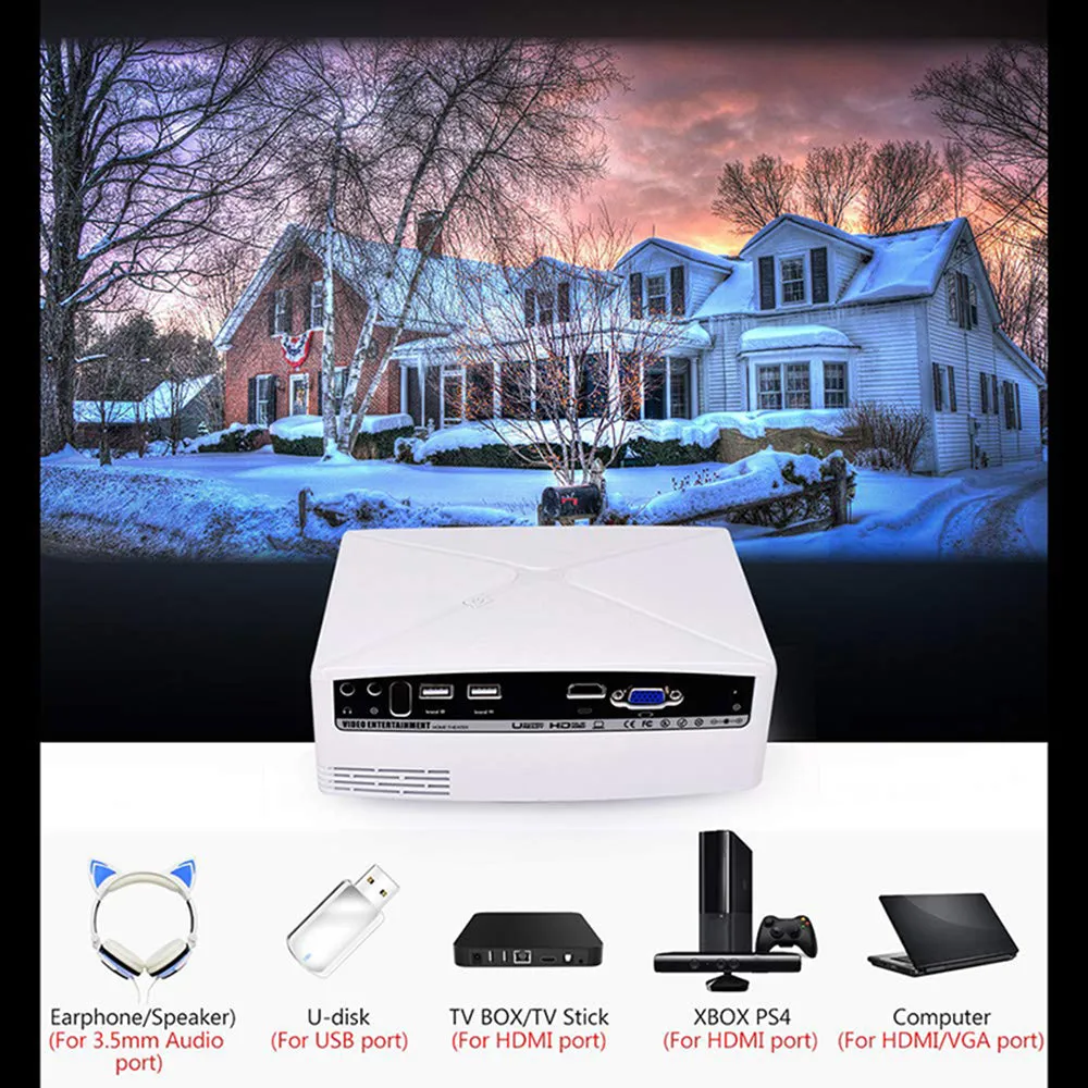 C80 Android Home Theater Smart Projector 4K LED 2200Lumens WiFi Portable HD Projector 1280x720 [ 1GB RAM 8GB ROM ] [Image Size: 30 - 120 inch]
