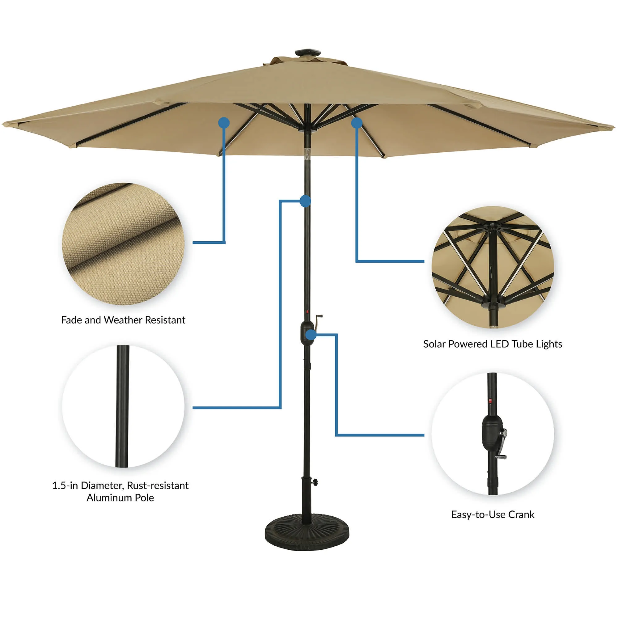 Calypso Fiesta 11-ft Octagonal Market Umbrella with Solar LED Lights - Breez-Tex