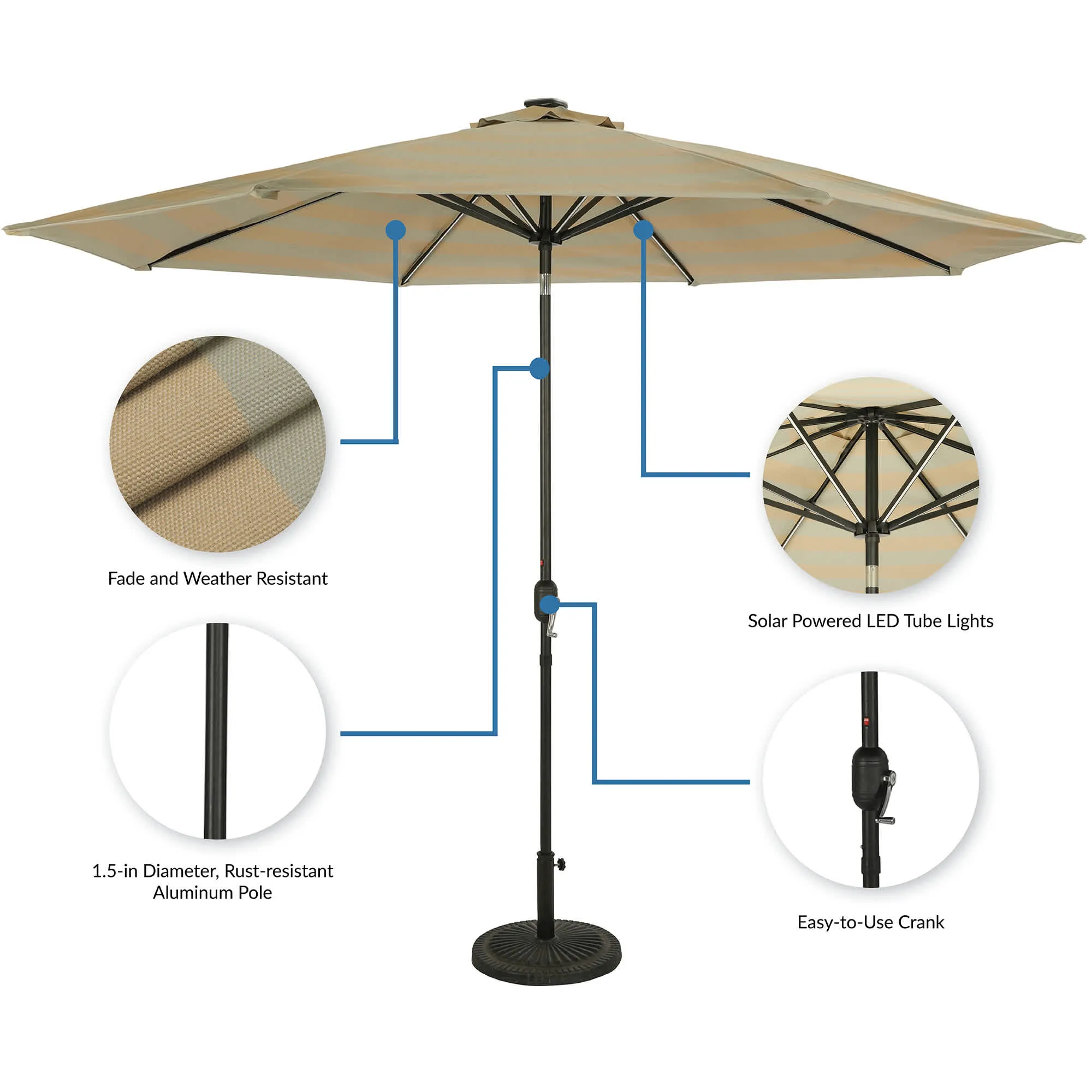 Calypso Fiesta 11-ft Octagonal Market Umbrella with Solar LED Lights - Breez-Tex