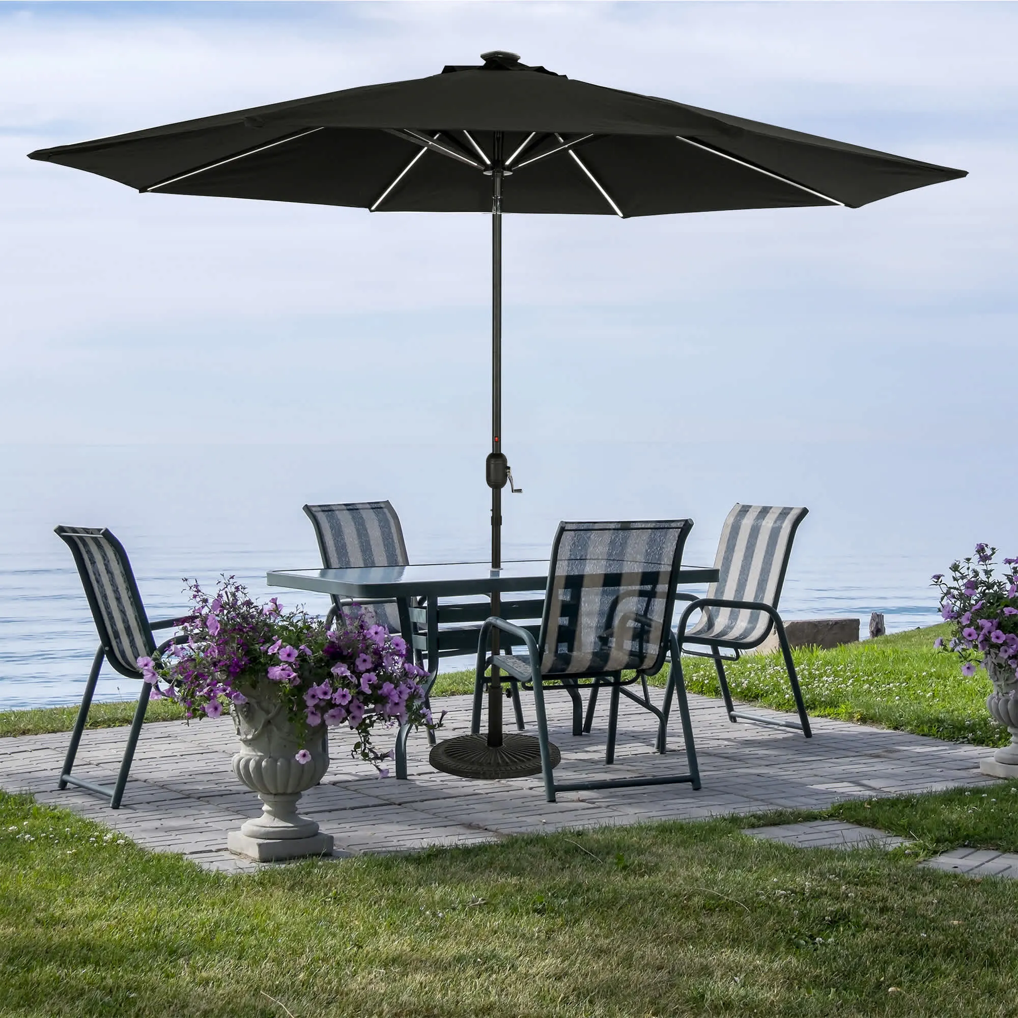 Calypso Fiesta 11-ft Octagonal Market Umbrella with Solar LED Lights - Breez-Tex