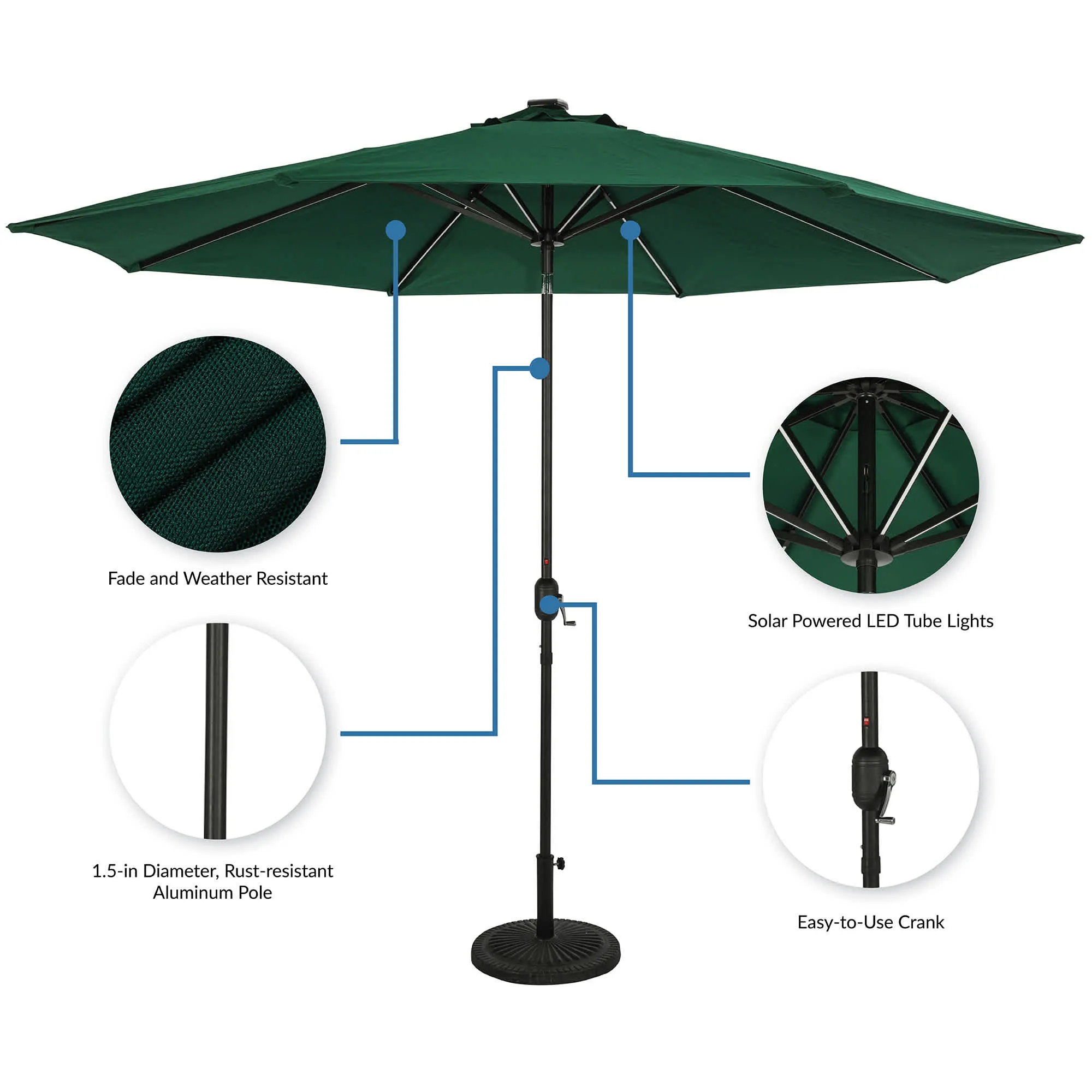 Calypso Fiesta 11-ft Octagonal Market Umbrella with Solar LED Lights - Breez-Tex