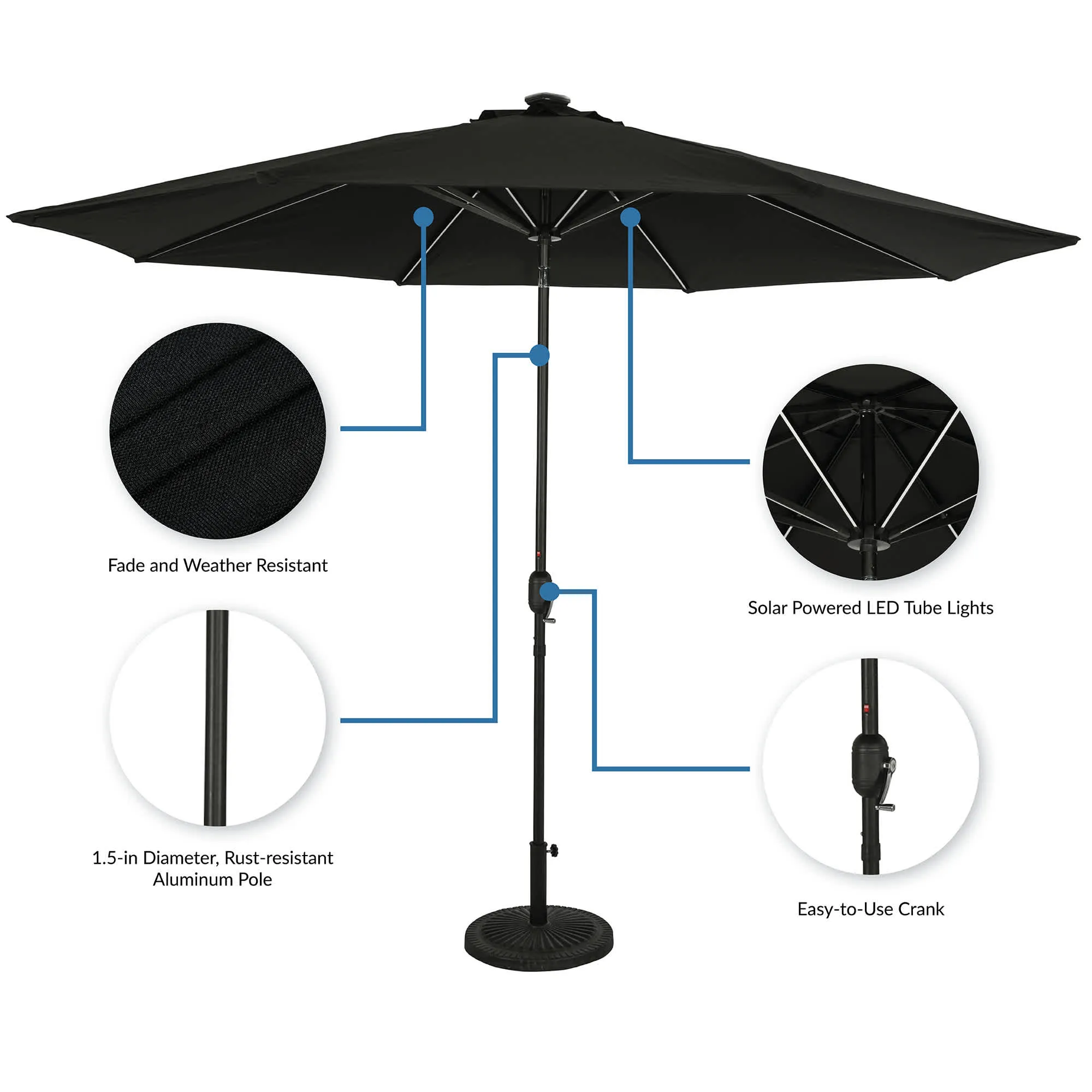 Calypso Fiesta 11-ft Octagonal Market Umbrella with Solar LED Lights - Breez-Tex