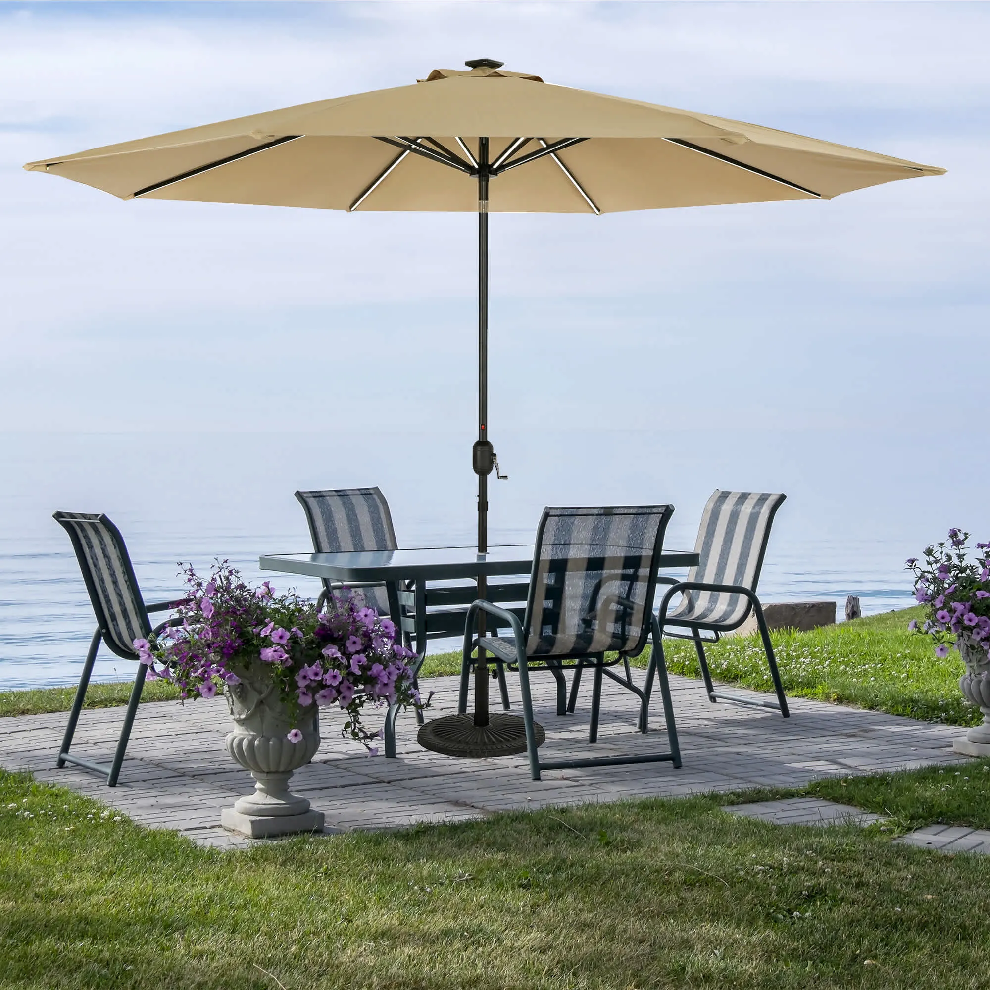 Calypso Fiesta 11-ft Octagonal Market Umbrella with Solar LED Lights - Breez-Tex