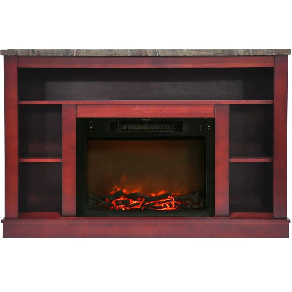 Cambridge Seville Electric Fireplace Heater with 47-In. Cherry TV Stand, Enhanced Log Display, Multi-Color Flames, and Remote Control
