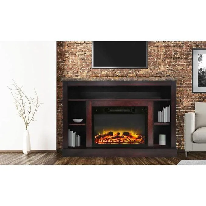 Cambridge Seville Electric Fireplace Heater with 47-In. Cherry TV Stand, Enhanced Log Display, Multi-Color Flames, and Remote Control