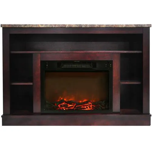 Cambridge Seville Electric Fireplace Heater with 47-In. Cherry TV Stand, Enhanced Log Display, Multi-Color Flames, and Remote Control