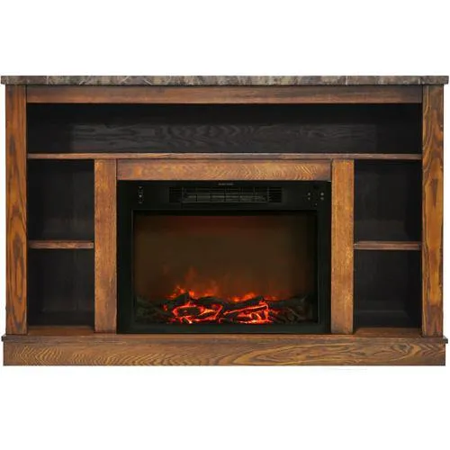 Cambridge Seville Electric Fireplace Heater with 47-In. Cherry TV Stand, Enhanced Log Display, Multi-Color Flames, and Remote Control