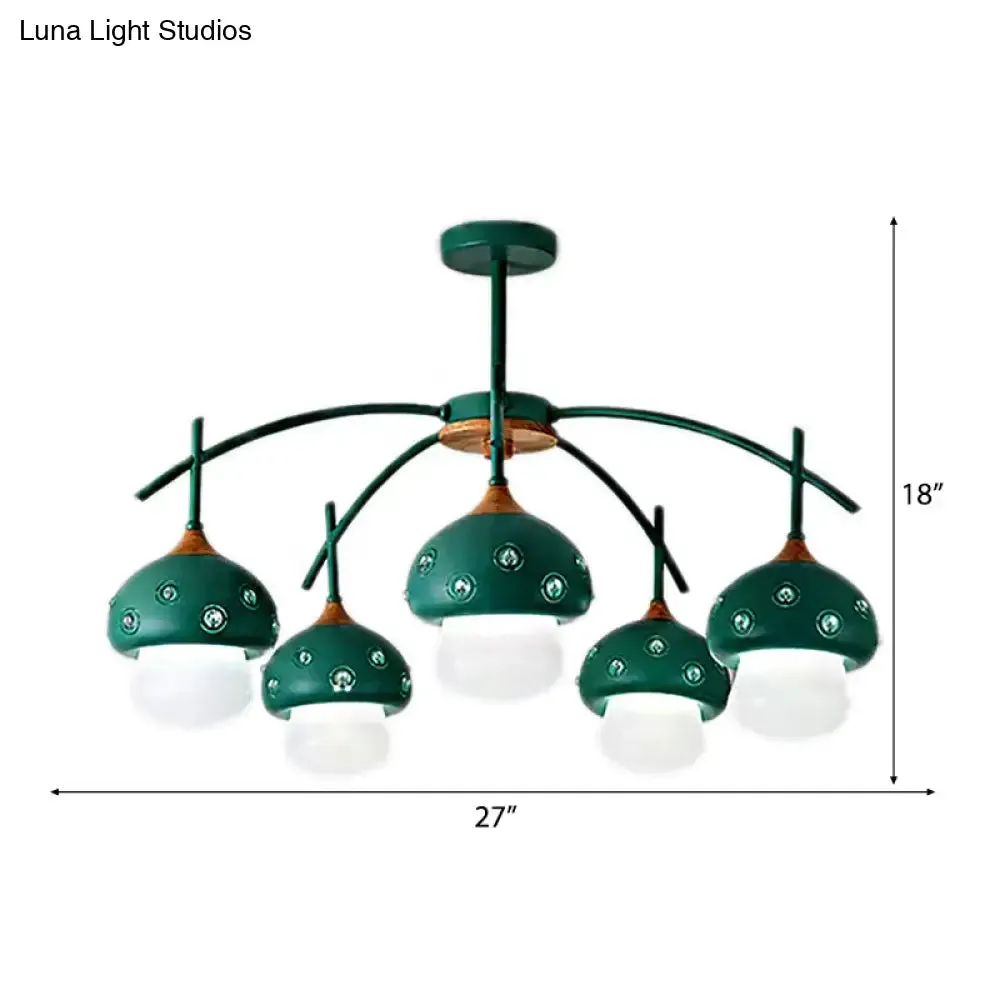 Cartoon Metal Mushroom Chandelier - 5-Head Kids Suspension Light for Bedroom, Perfect for Girls and Boys