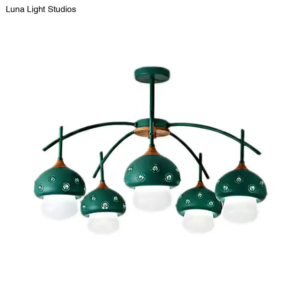 Cartoon Metal Mushroom Chandelier - 5-Head Kids Suspension Light for Bedroom, Perfect for Girls and Boys