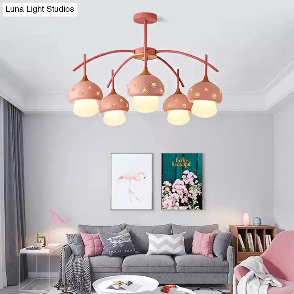 Cartoon Metal Mushroom Chandelier - 5-Head Kids Suspension Light for Bedroom, Perfect for Girls and Boys