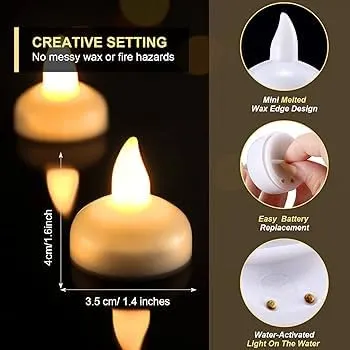 CHECK AND SHOP Water Sensor Battery Operated LED Floating Flameless & Smokeless Tealight Candles Perfect for Diwali, Party and Christmas Decorations (Multi-Colour, Pack of 12)