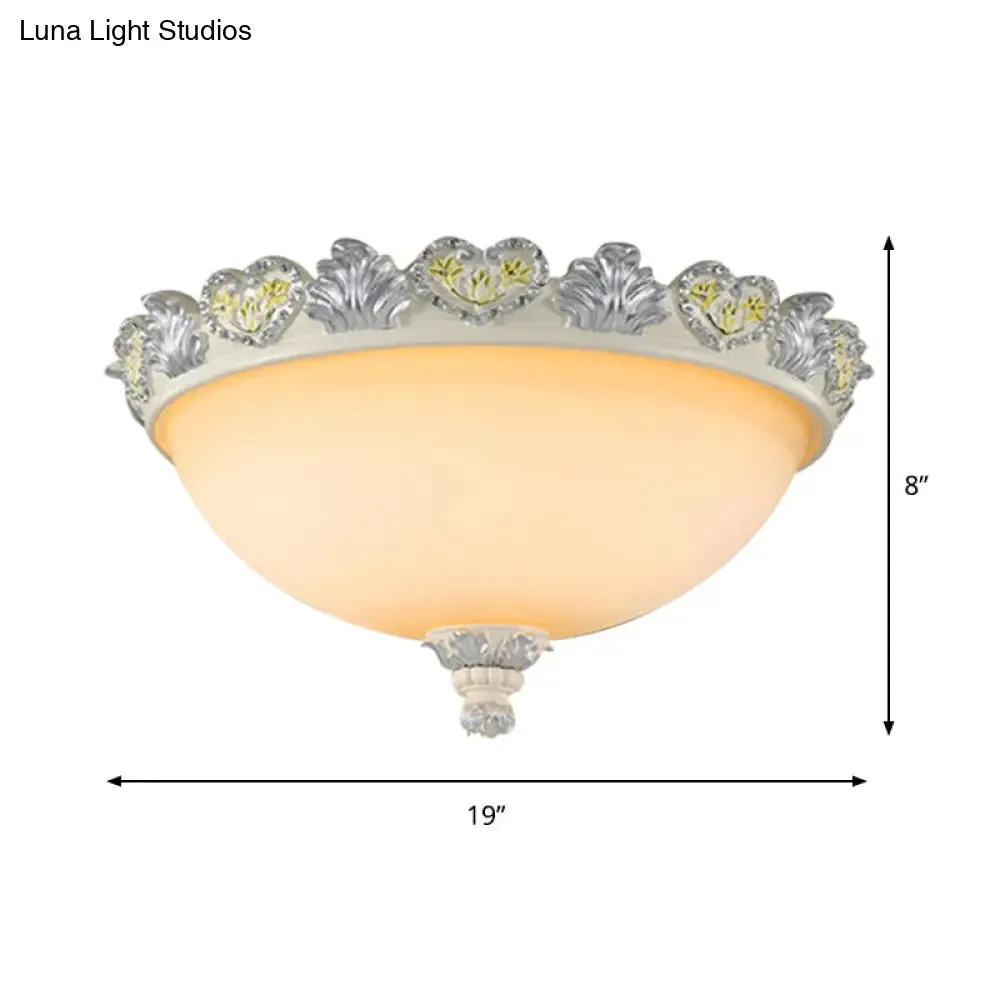 Classic Flush Mount Fixture: 3-Bulb 15"/19" Wide Frosted Glass Ceiling Light with Blossom Edge - Silver