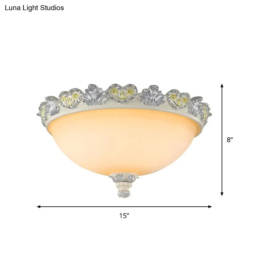 Classic Flush Mount Fixture: 3-Bulb 15"/19" Wide Frosted Glass Ceiling Light with Blossom Edge - Silver