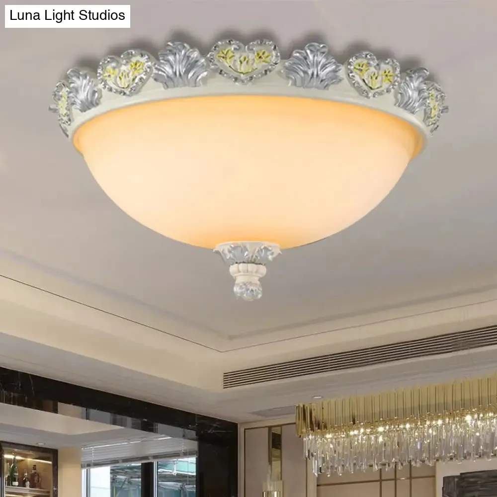 Classic Flush Mount Fixture: 3-Bulb 15"/19" Wide Frosted Glass Ceiling Light with Blossom Edge - Silver