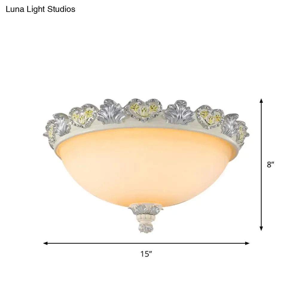 Classic Flush Mount Fixture: 3-Bulb 15"/19" Wide Frosted Glass Ceiling Light with Blossom Edge - Silver