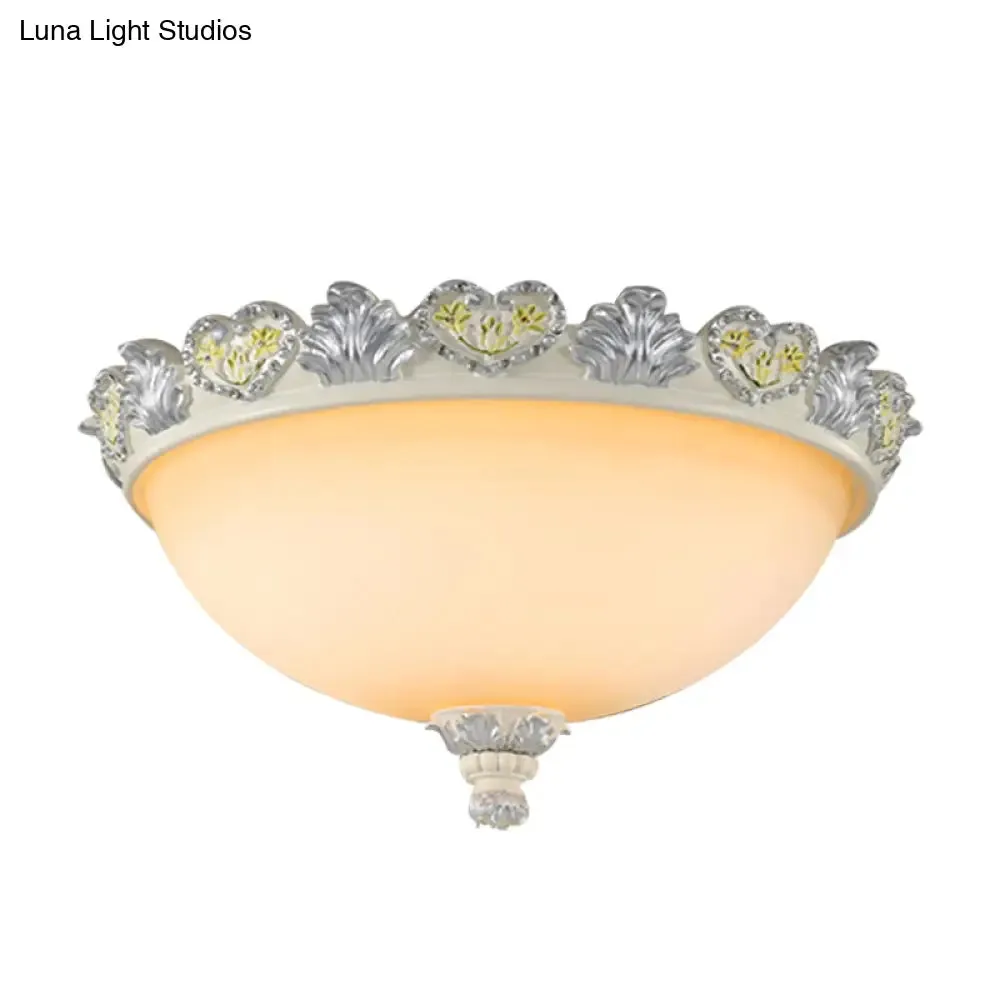 Classic Flush Mount Fixture: 3-Bulb 15"/19" Wide Frosted Glass Ceiling Light with Blossom Edge - Silver